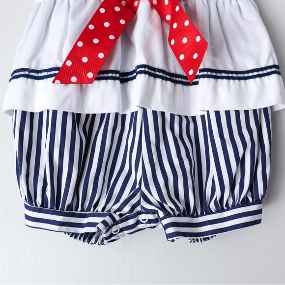 Vintage Nautical Sailor Striped Bubble Romper 2T - Picture 4 of 6